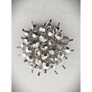Tiered Crystal Cluster Brooch MCM 2" Circle Aurora Borealis Crystals Glamour